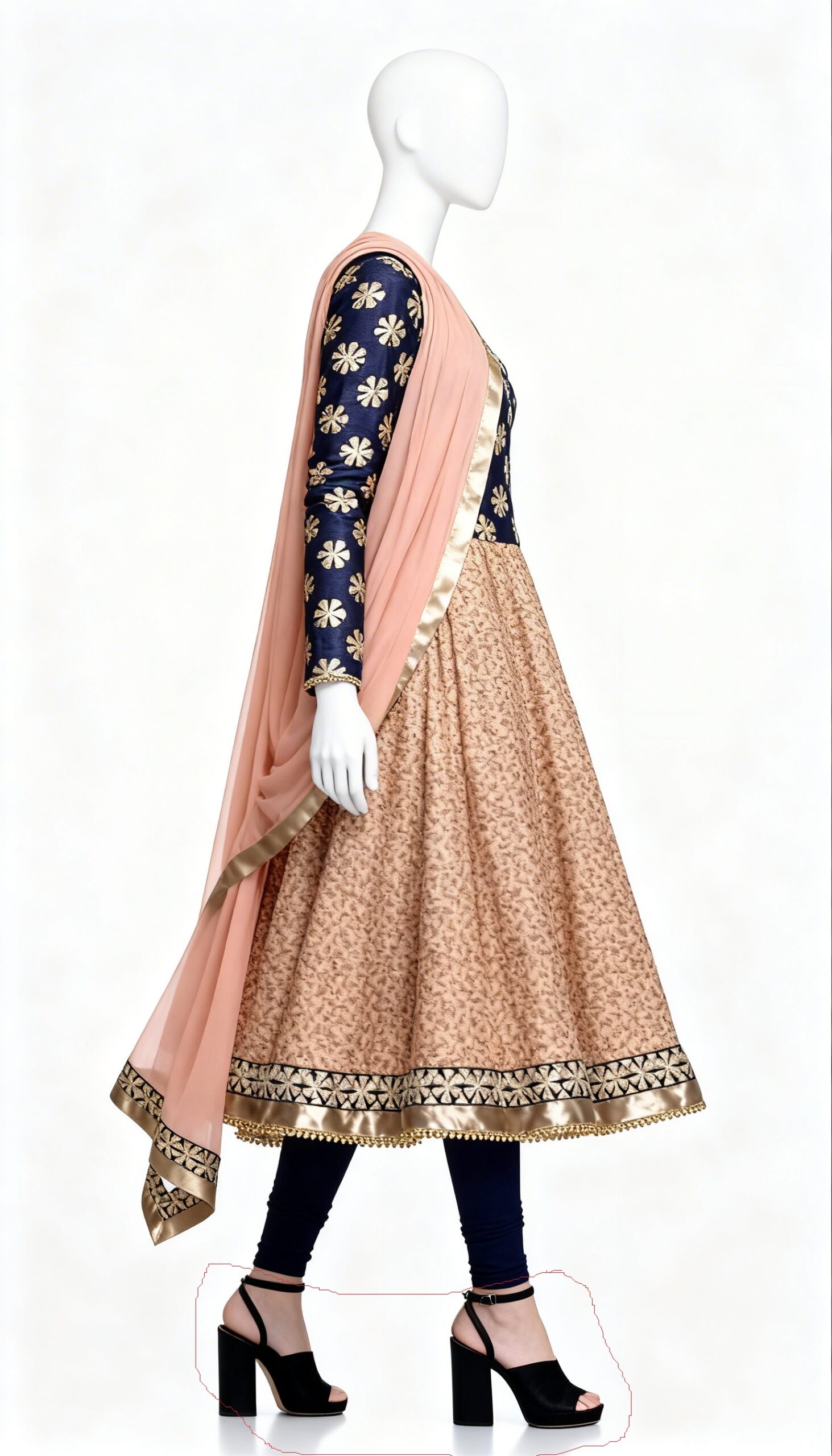 Royal Blue and Peach Anarkali Suit - Image 3