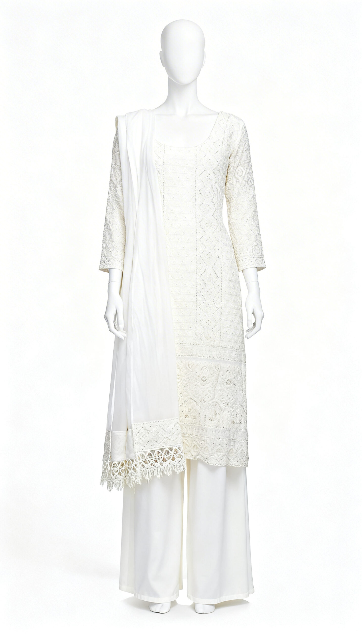 Ivory Chikenkaari Kurta with Sharara Set - Image 2
