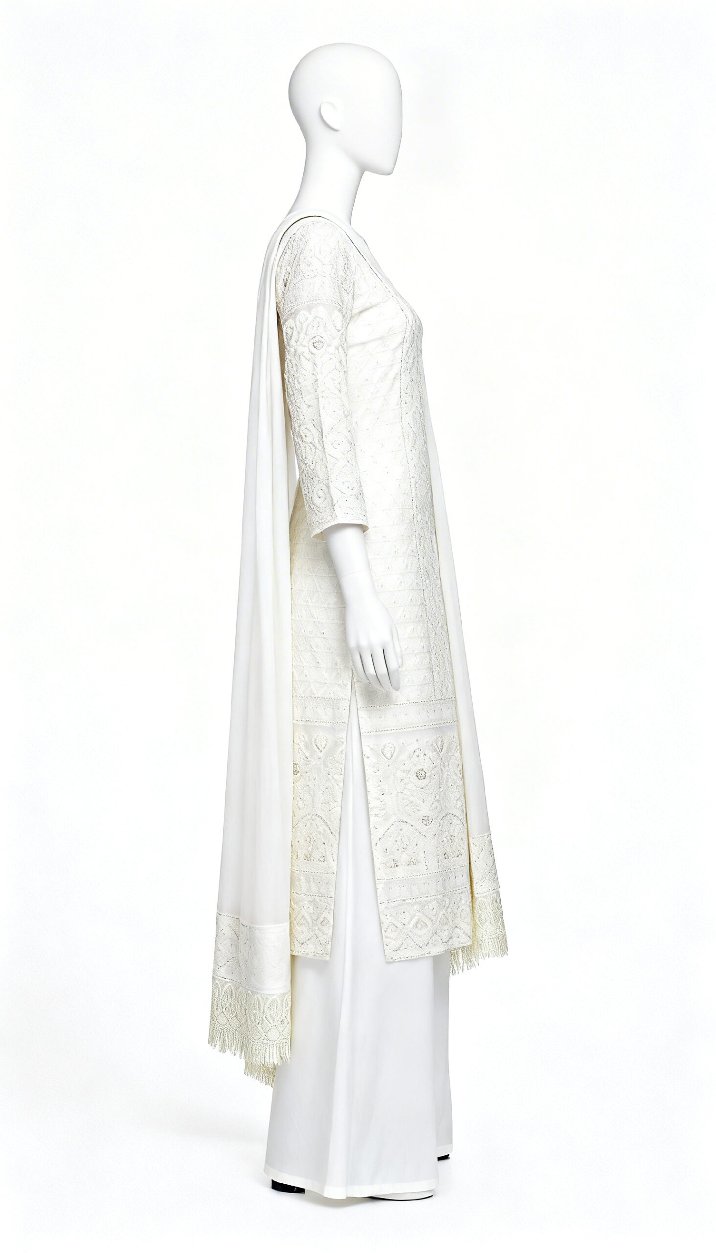 Ivory Chikenkaari Kurta with Sharara Set - Image 3