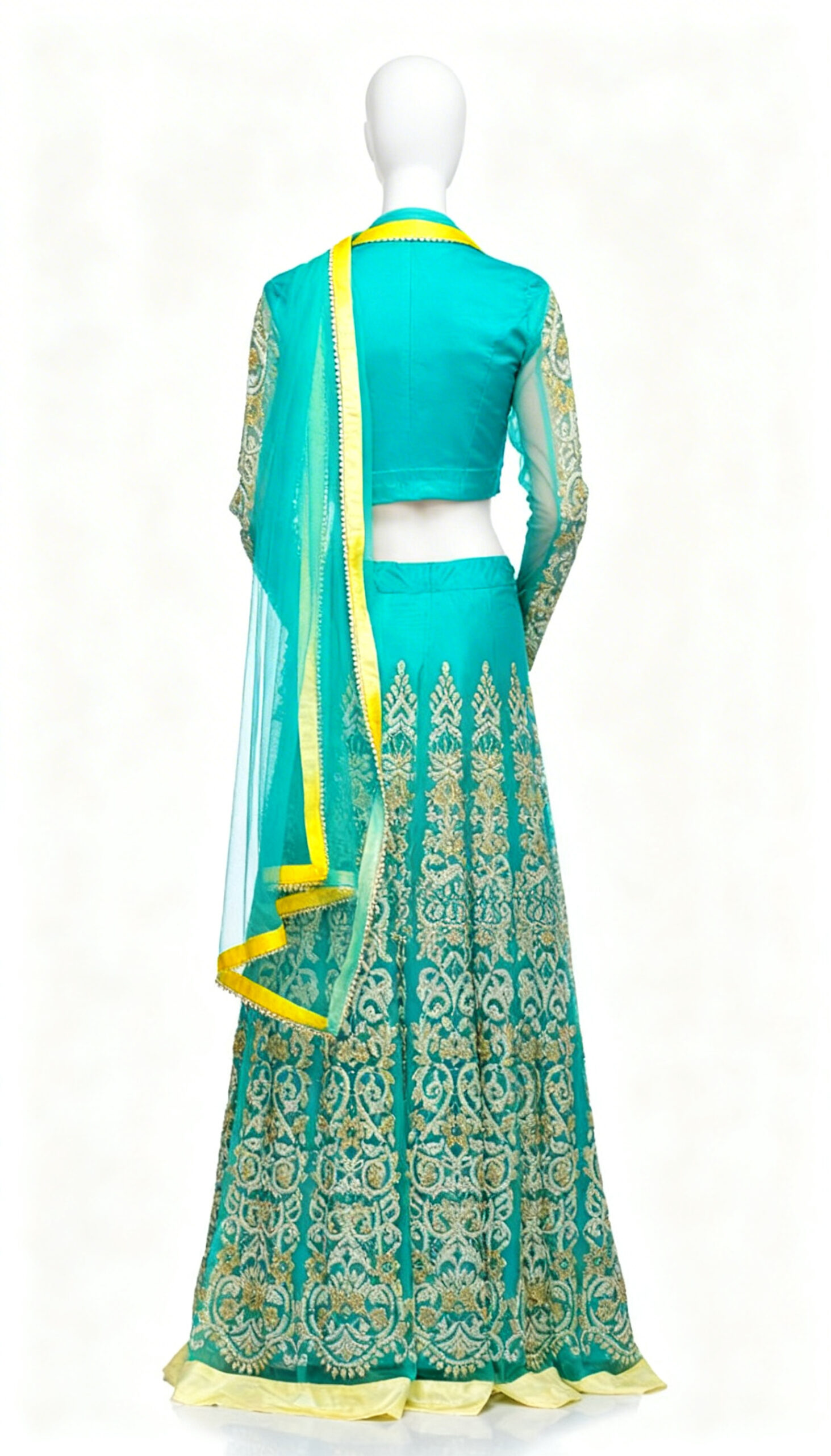 Cyan Blue Panelled Lehenga Set - Costumepeti