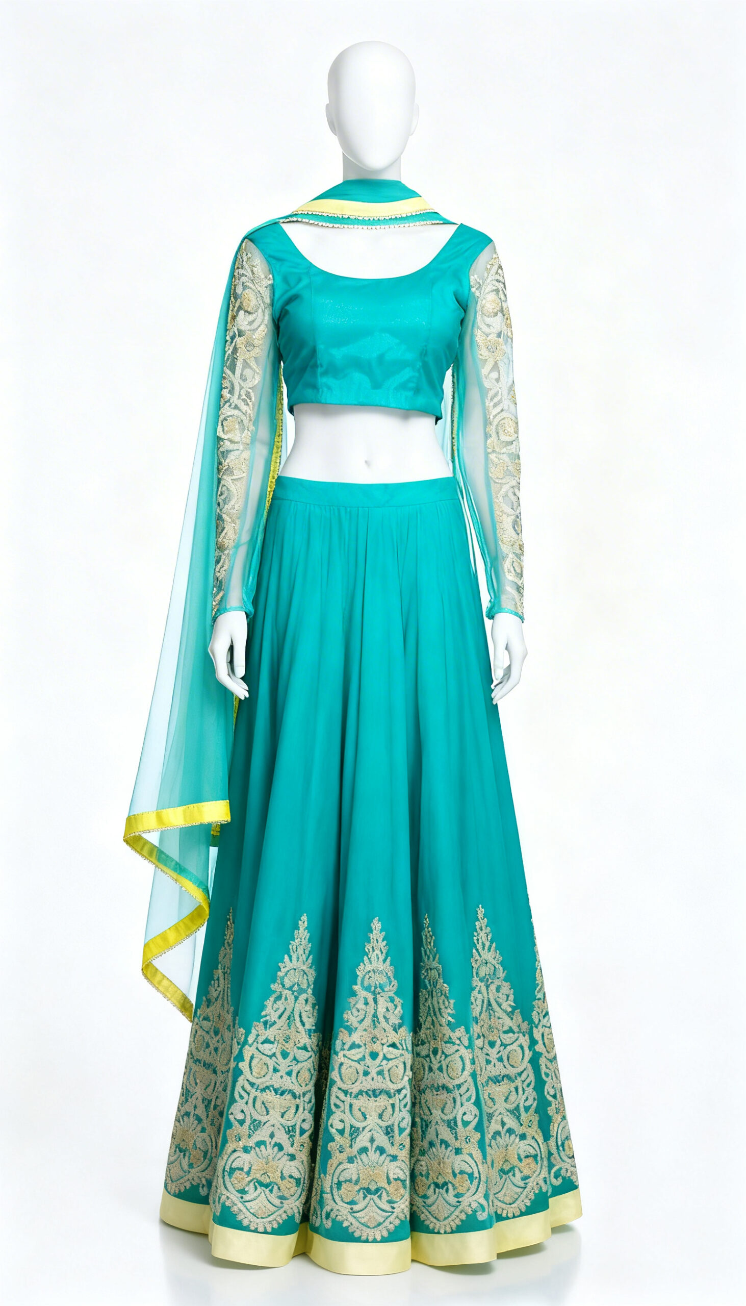 Cyan Blue Panelled Lehenga Set - Image 2