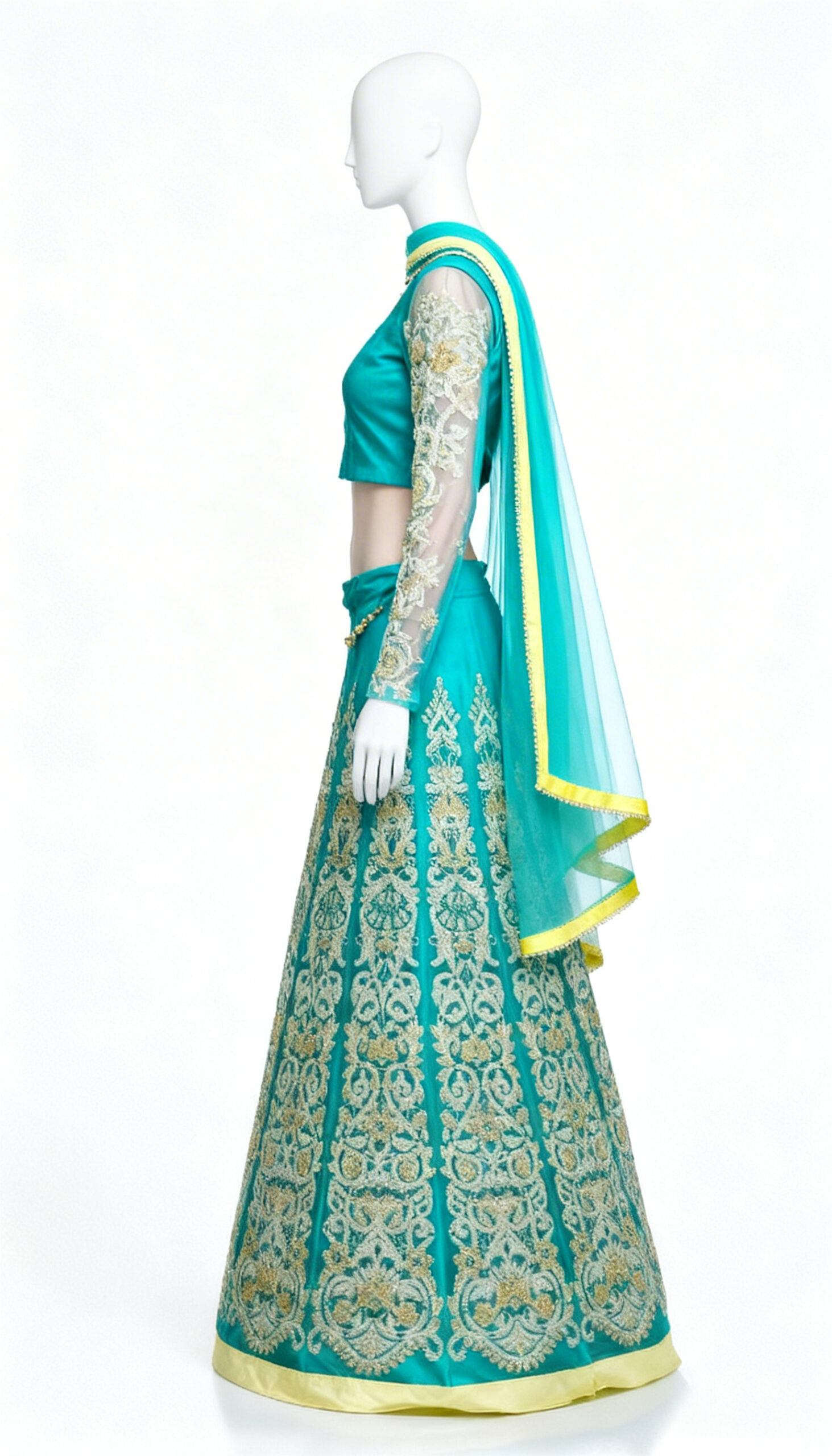 Cyan Blue Panelled Lehenga Set - Image 3