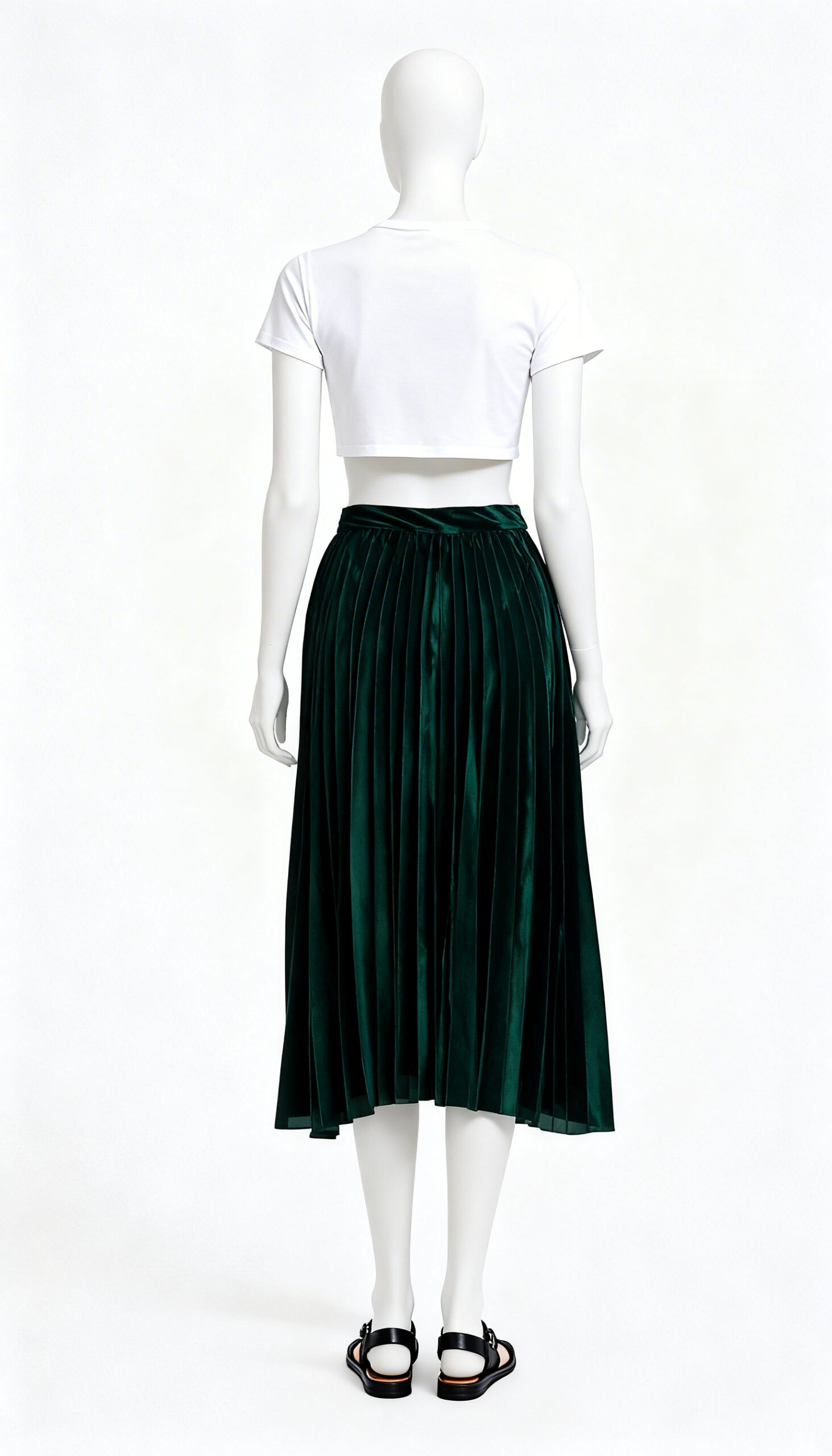 Dark Green Velvet Pleated Skirt - Image 2