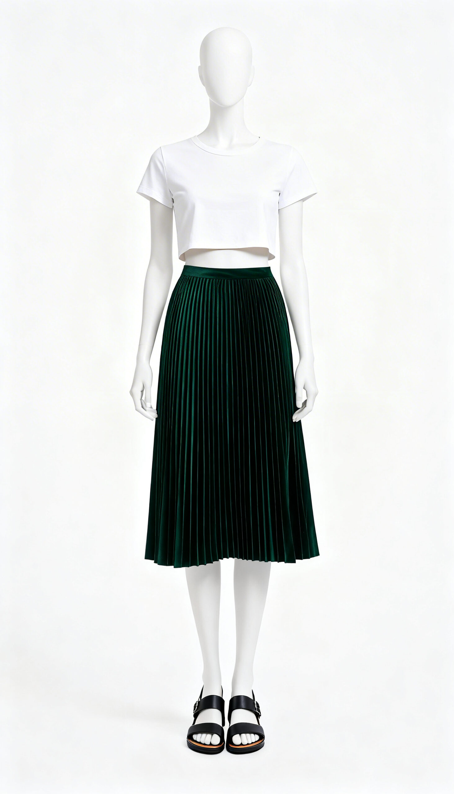 Dark Green Velvet Pleated Skirt