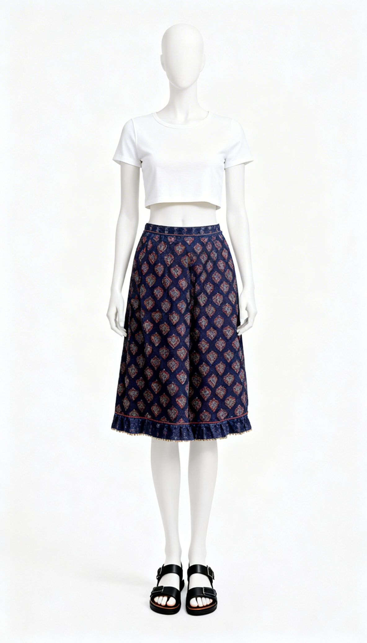 Navy Printed Ethnic Flared Skirt