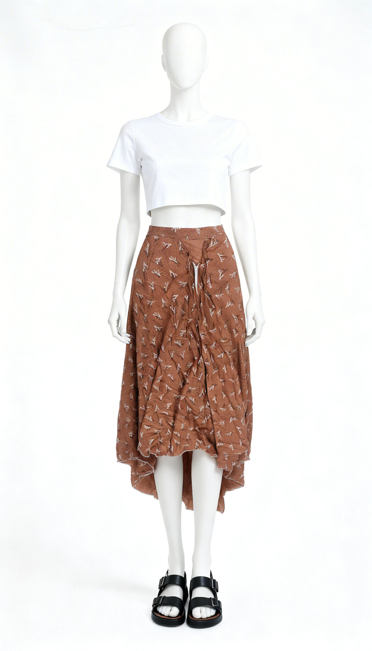 Rust Printed Ethnic Flared Skirt