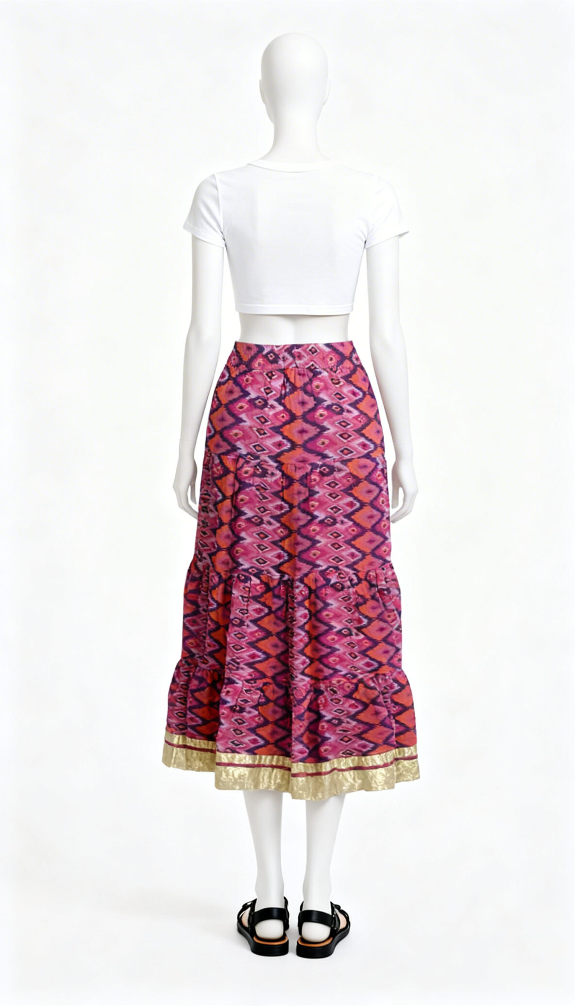 Pink Ikat Printed Flared Skirt