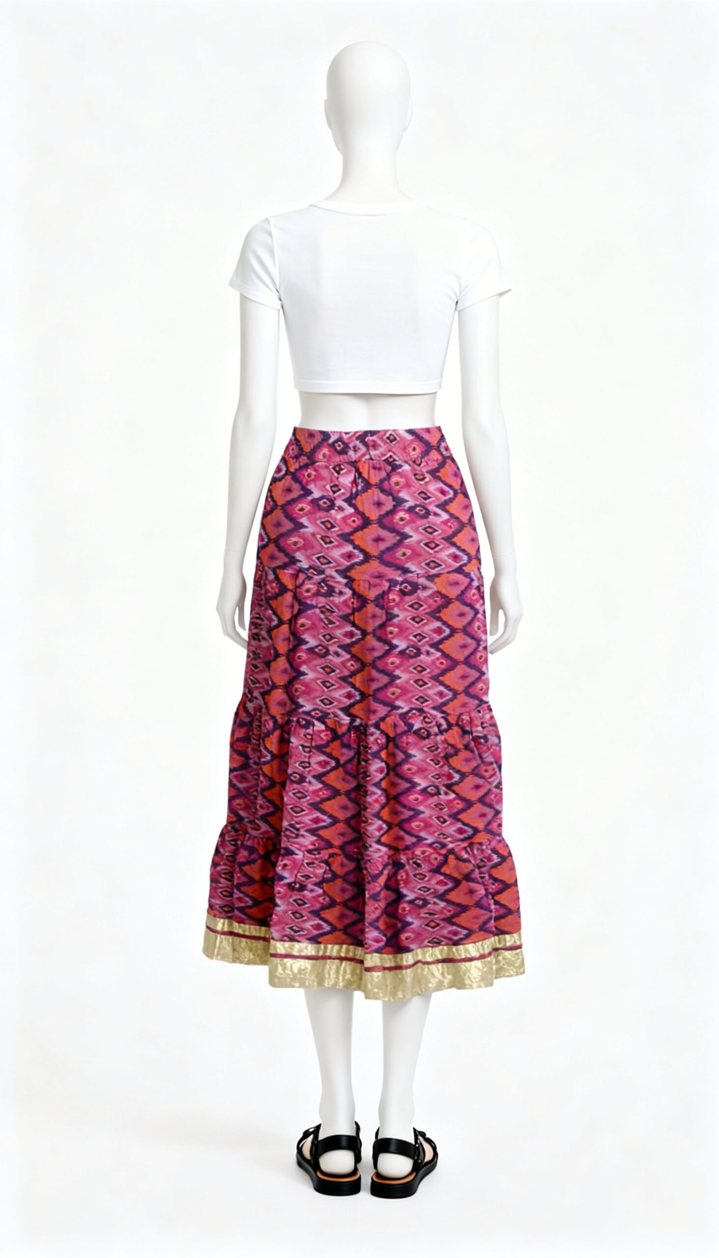 Pink Ikat Printed Flared Skirt