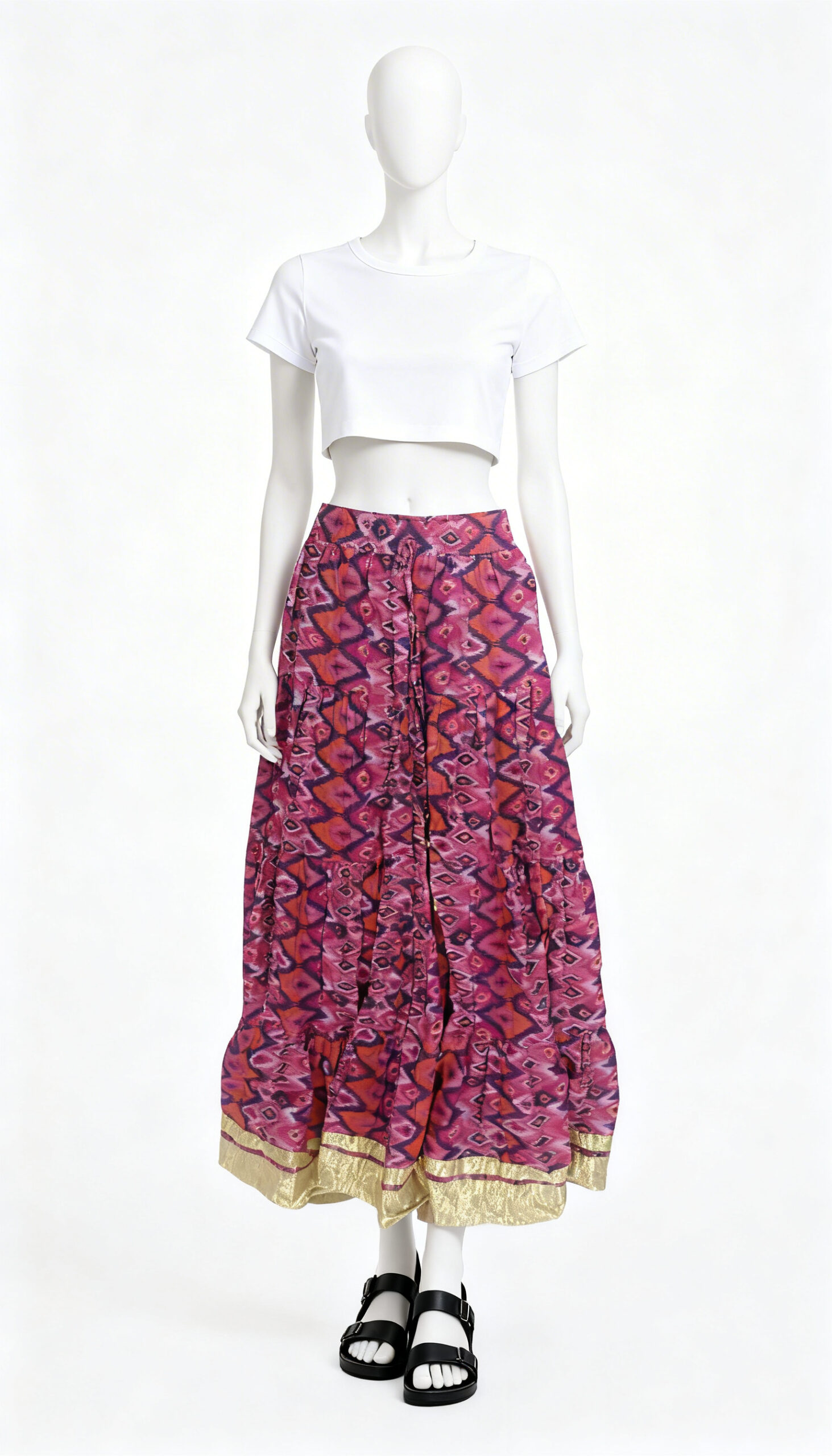 Pink Ikat Printed Flared Skirt - Image 6