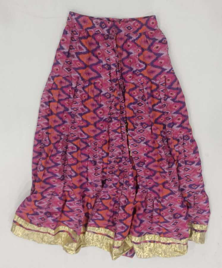 Pink Ikat Printed Flared Skirt - Image 5