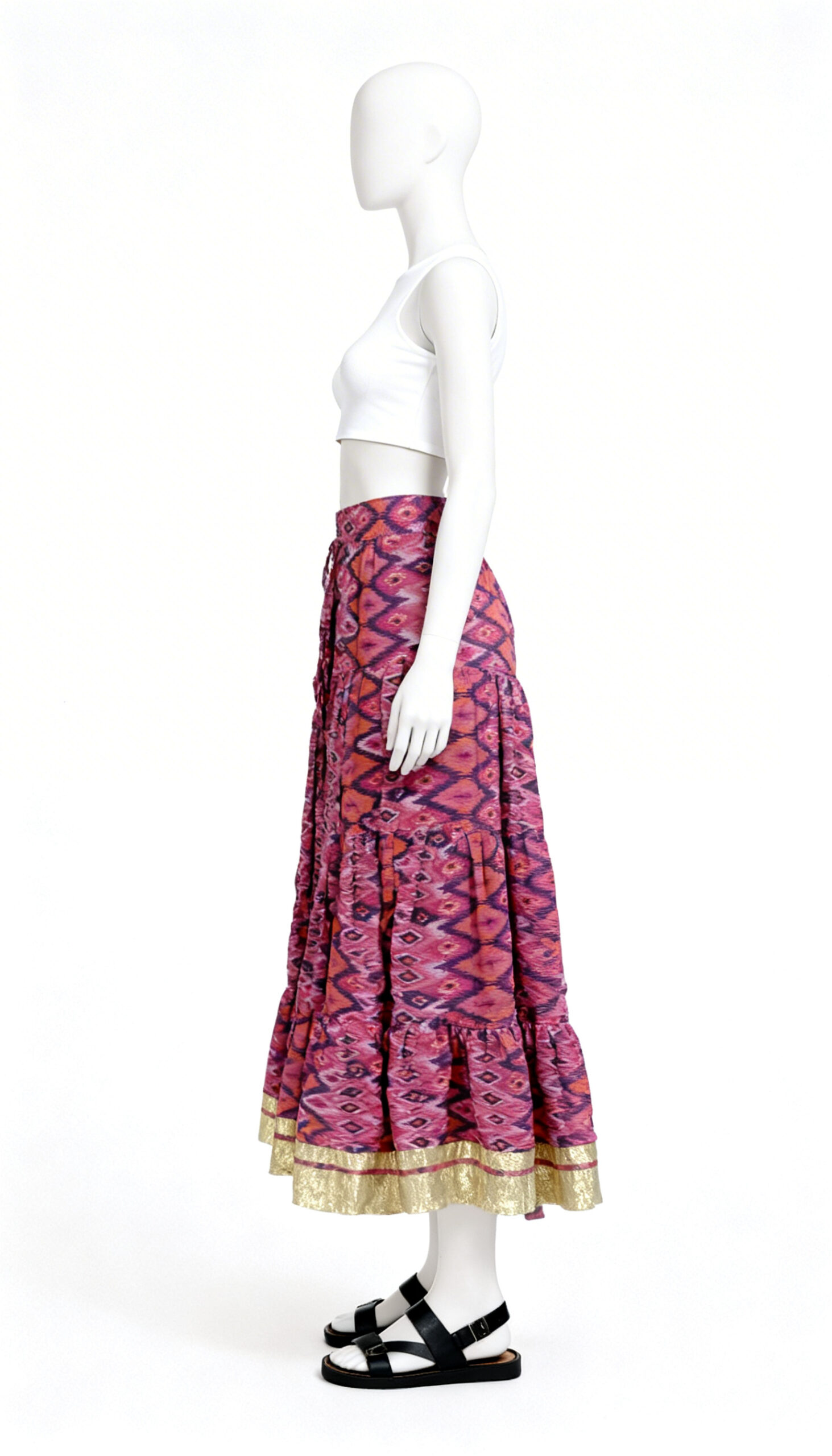 Pink Ikat Printed Flared Skirt - Image 7