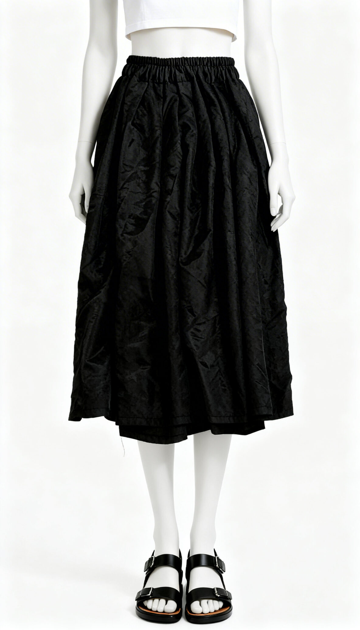 Black Solid Flared Midi Skirt