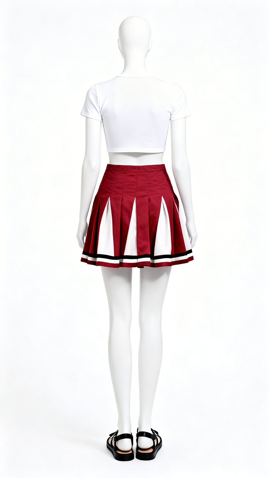 Red White Contrast Pleated Skirt