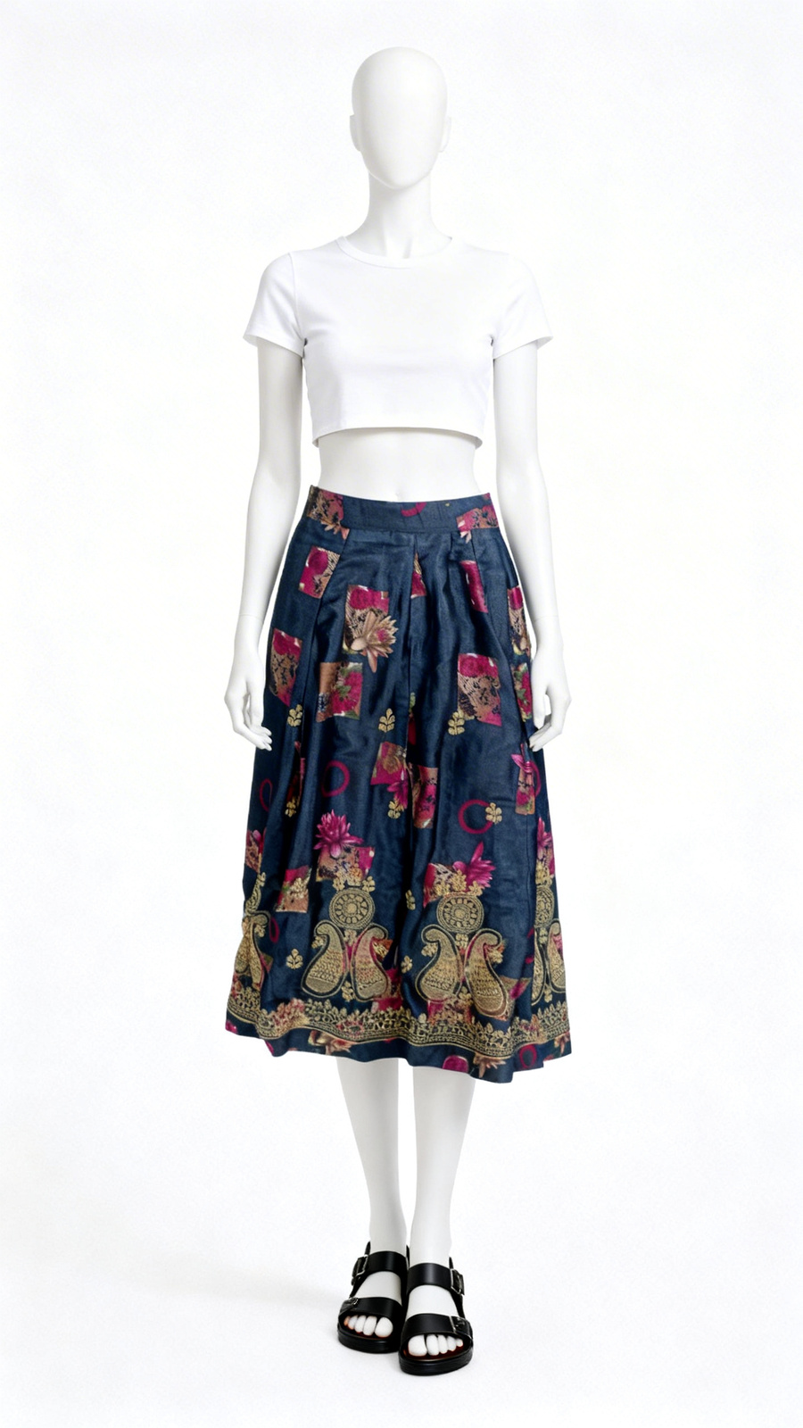 Navy Floral Ethnic Brocade Skirt