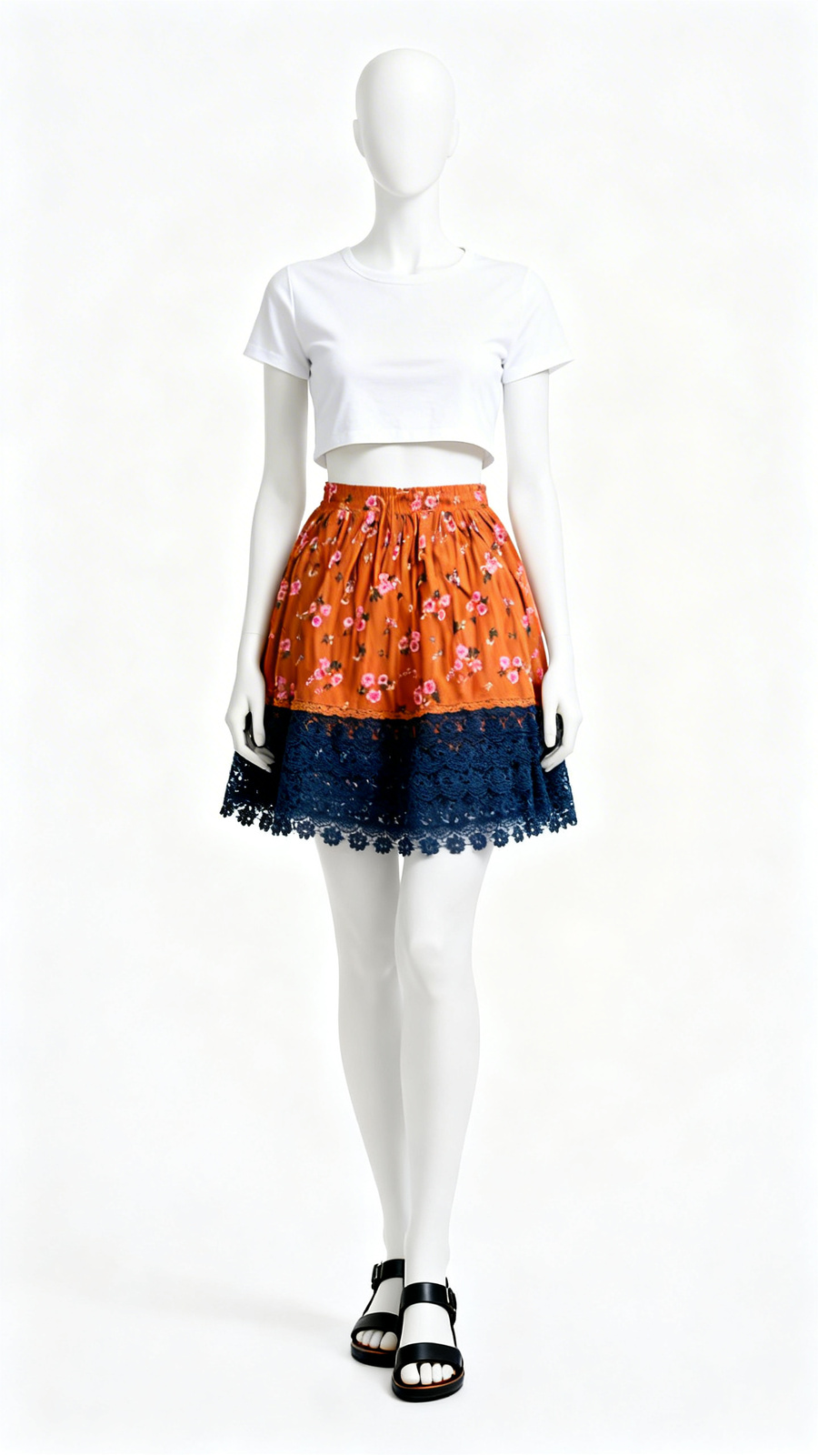 Mustard Floral Lace Hem Skirt