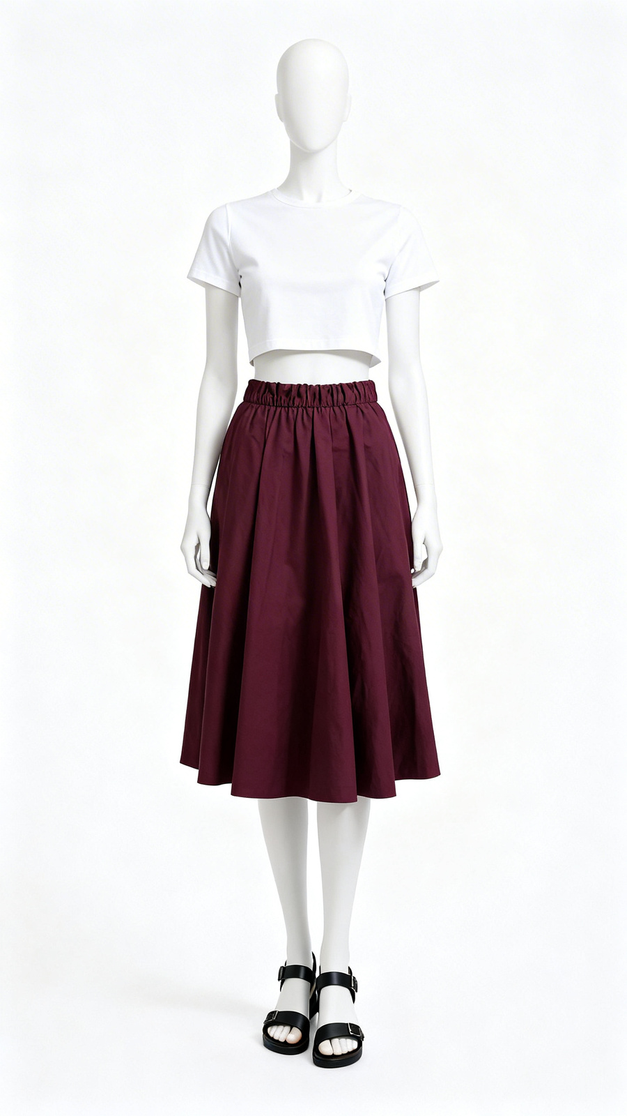 Maroon Solid Flared Midi Skirt (Copy)
