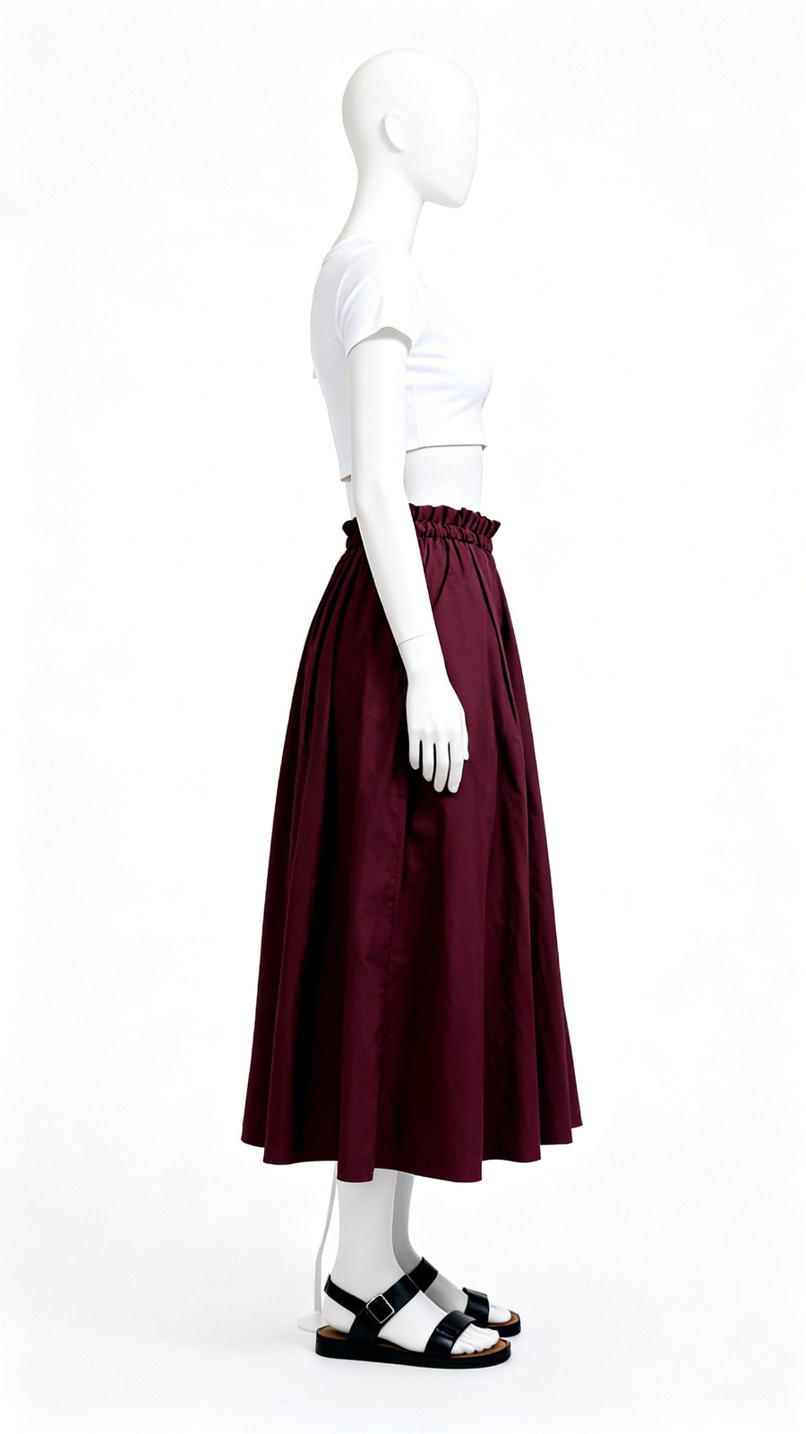 Maroon Solid Flared Midi Skirt (Copy) - Image 3
