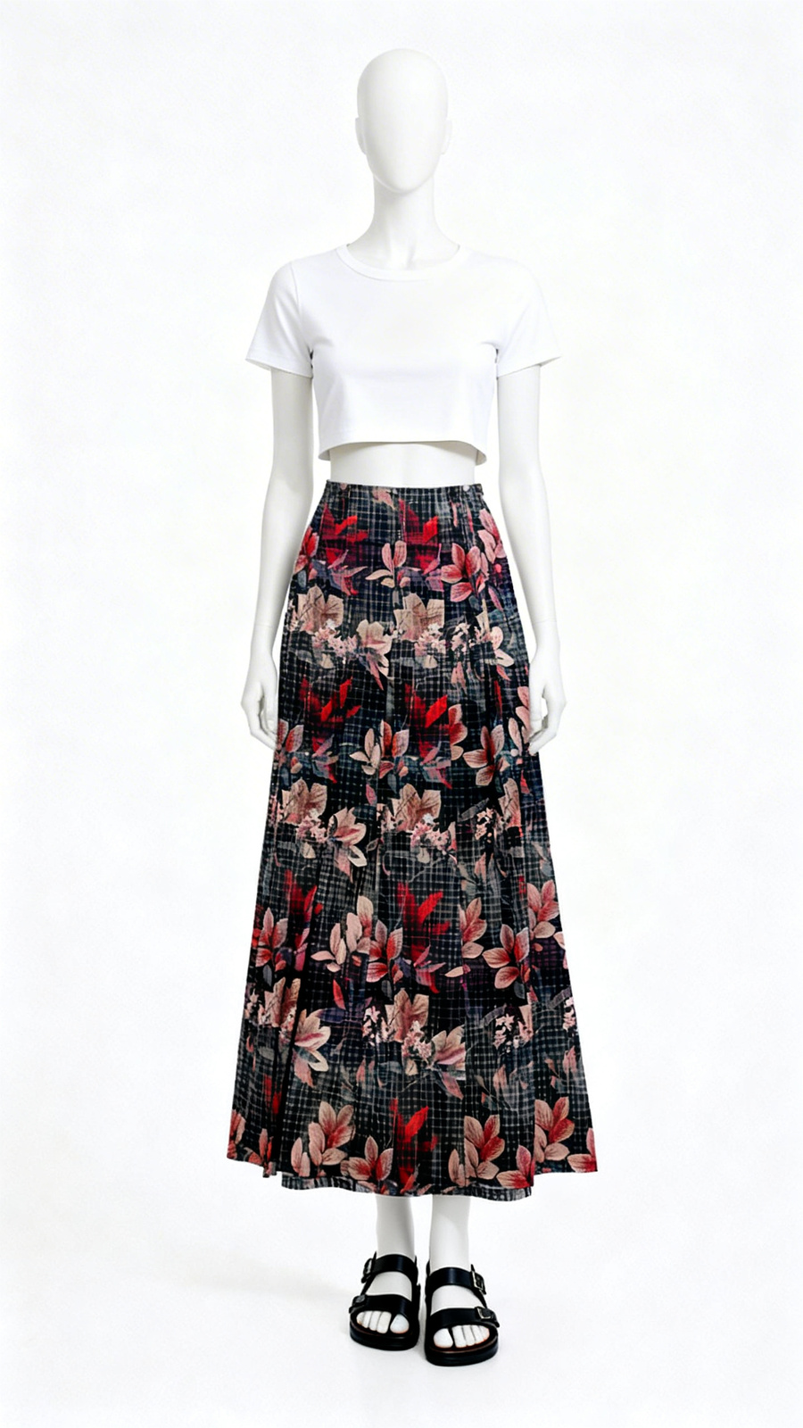 Dark Floral Printed Pleated Skirt - Image 4