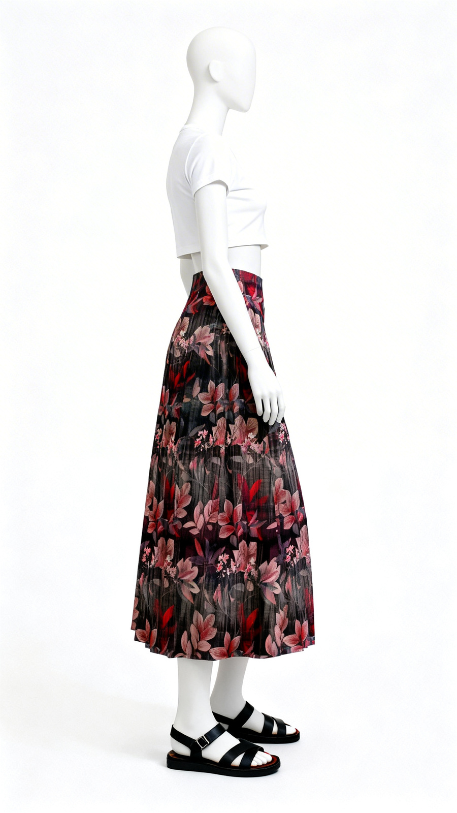 Dark Floral Printed Pleated Skirt - Image 7