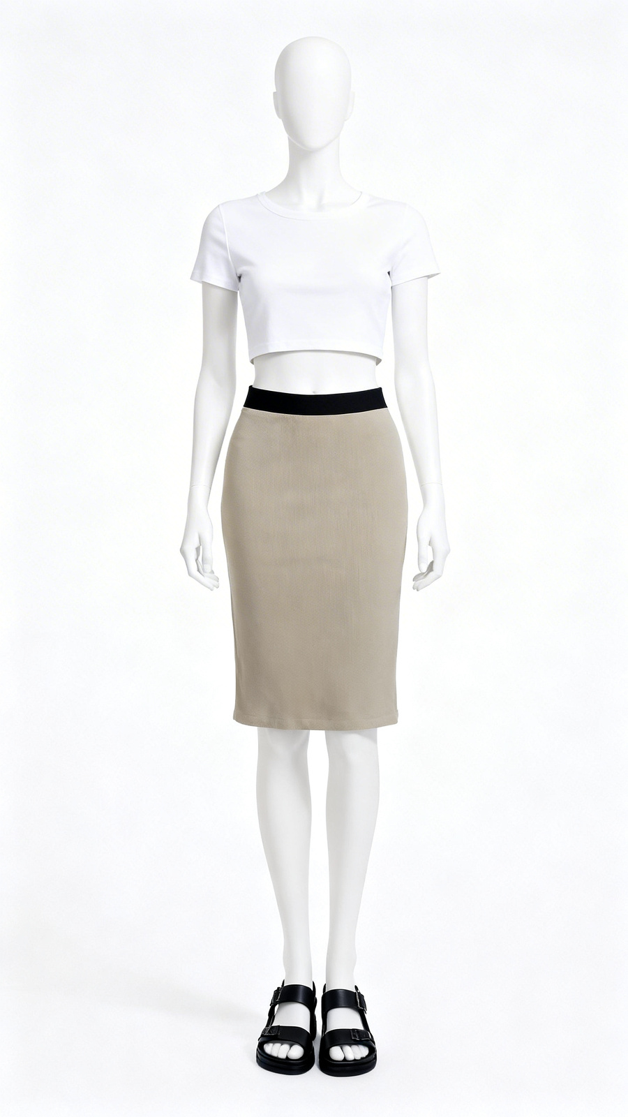Beige Solid Formal Pencil Skirt