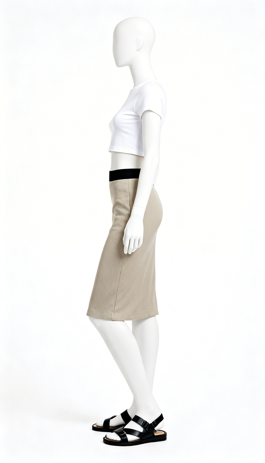 Beige Solid Formal Pencil Skirt - Image 3