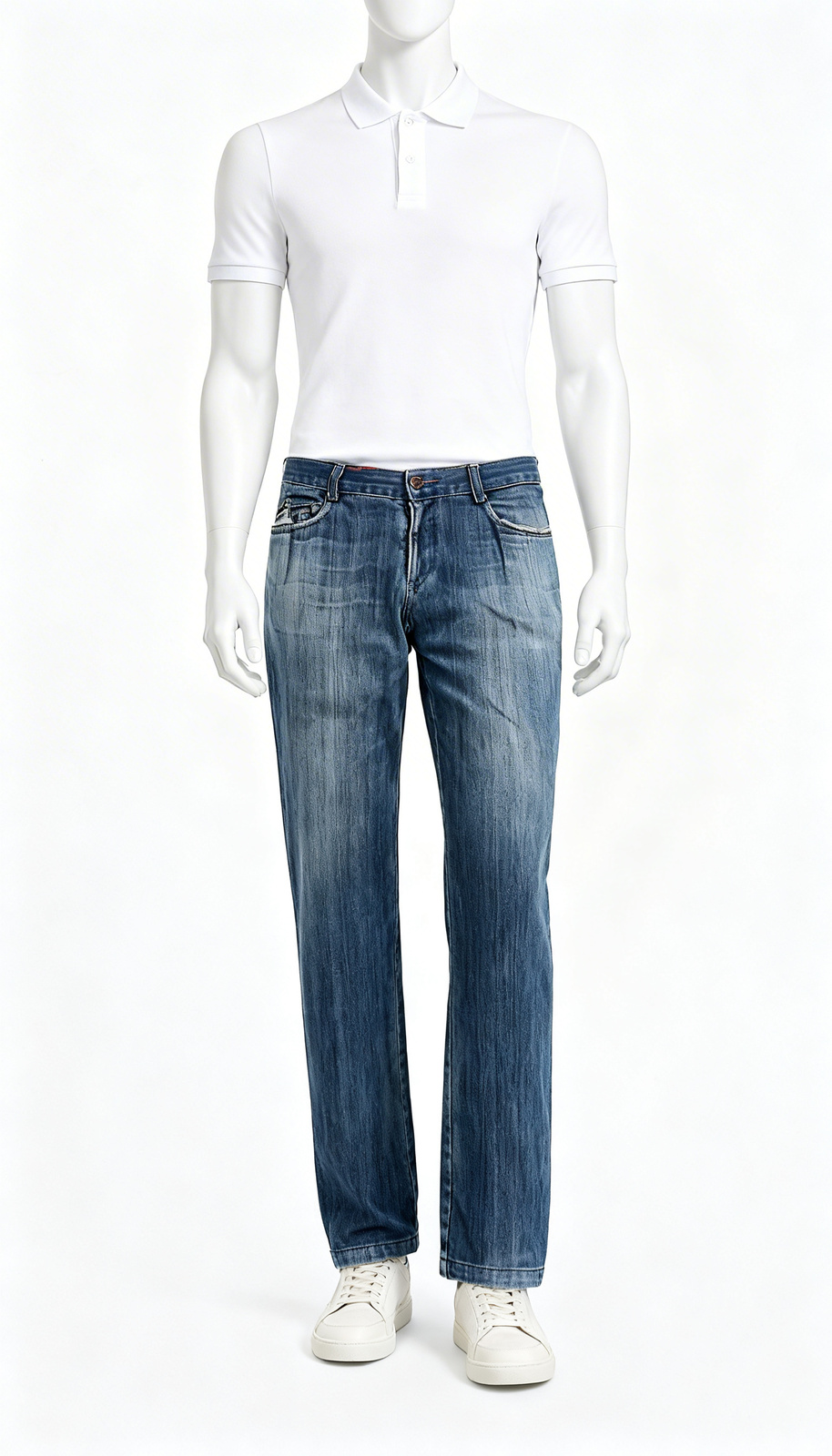 Washed Blue Straight Fit Jeans - Image 4