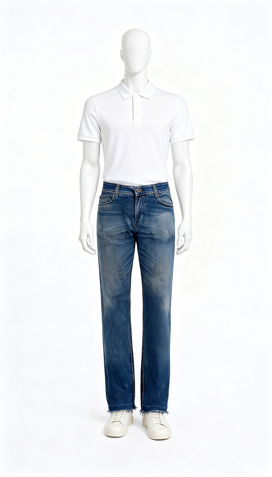 Blue Straight Cut Washed Jeans