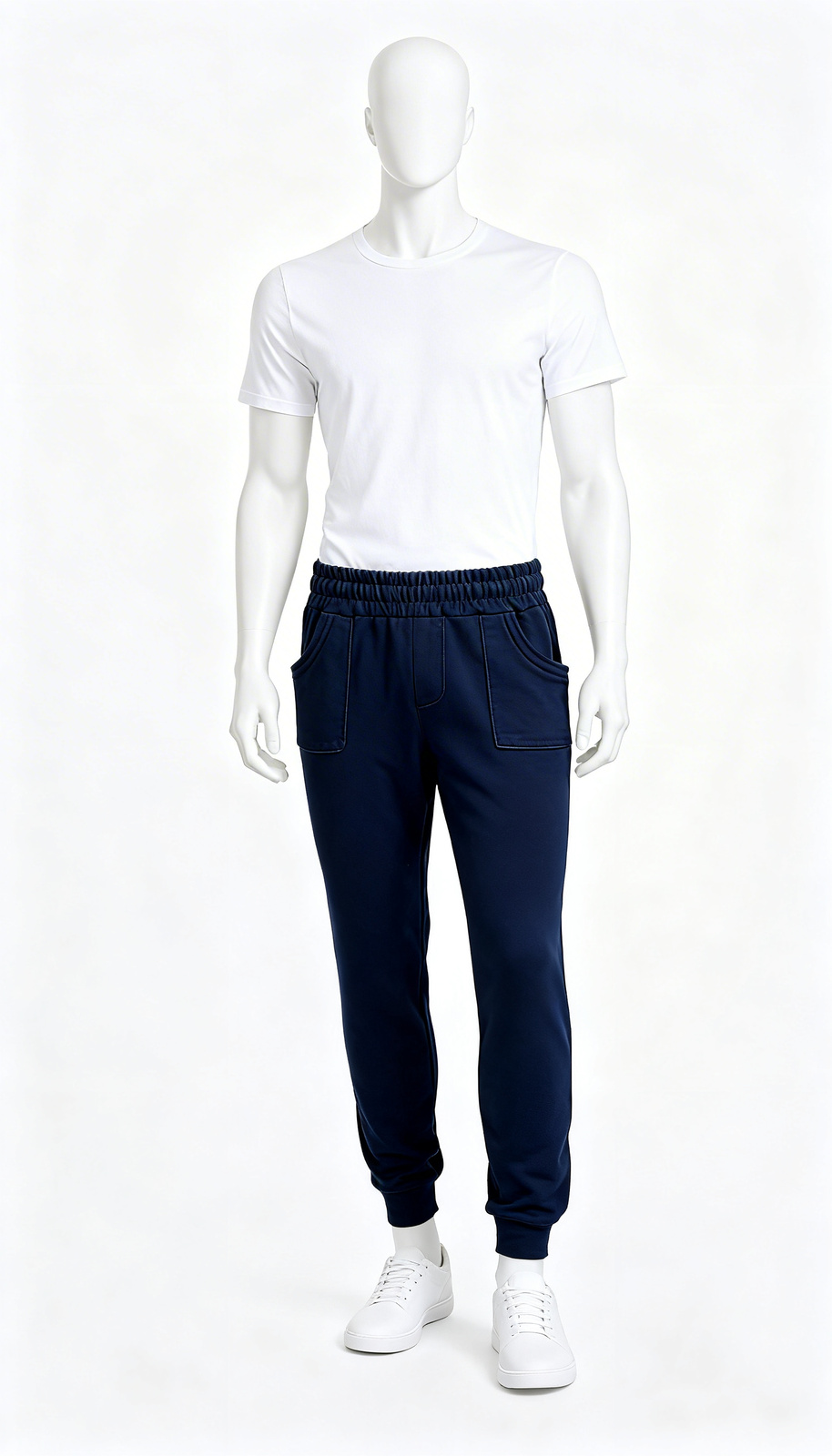 Men’s Solid Navy Casual Jogger Pants - Image 4