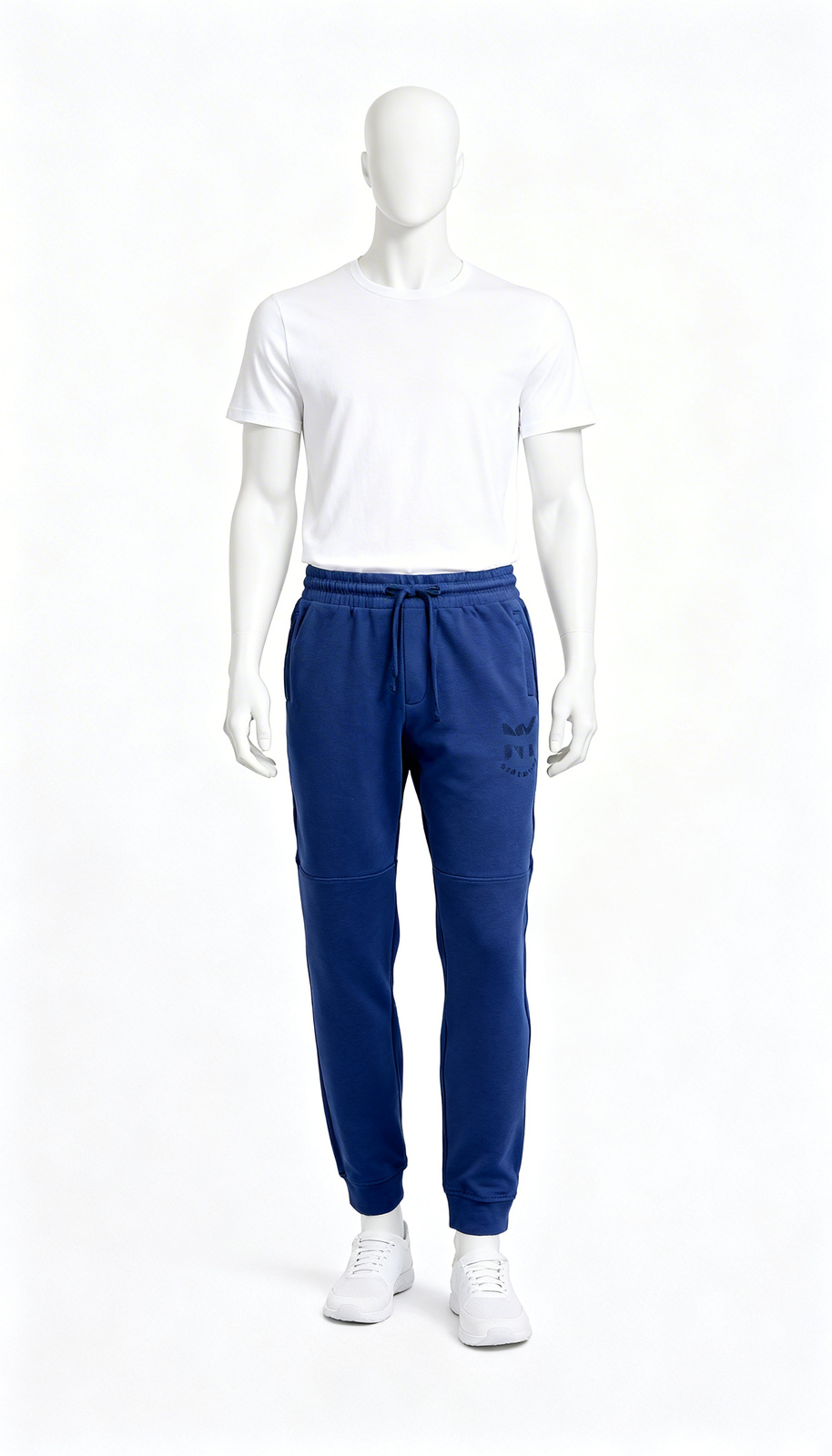 Men’s Solid Blue Cotton Joggers with Drawstring