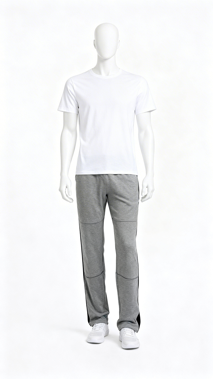 Men’s Light Grey Straight-Fit Trackpants with Side Piping