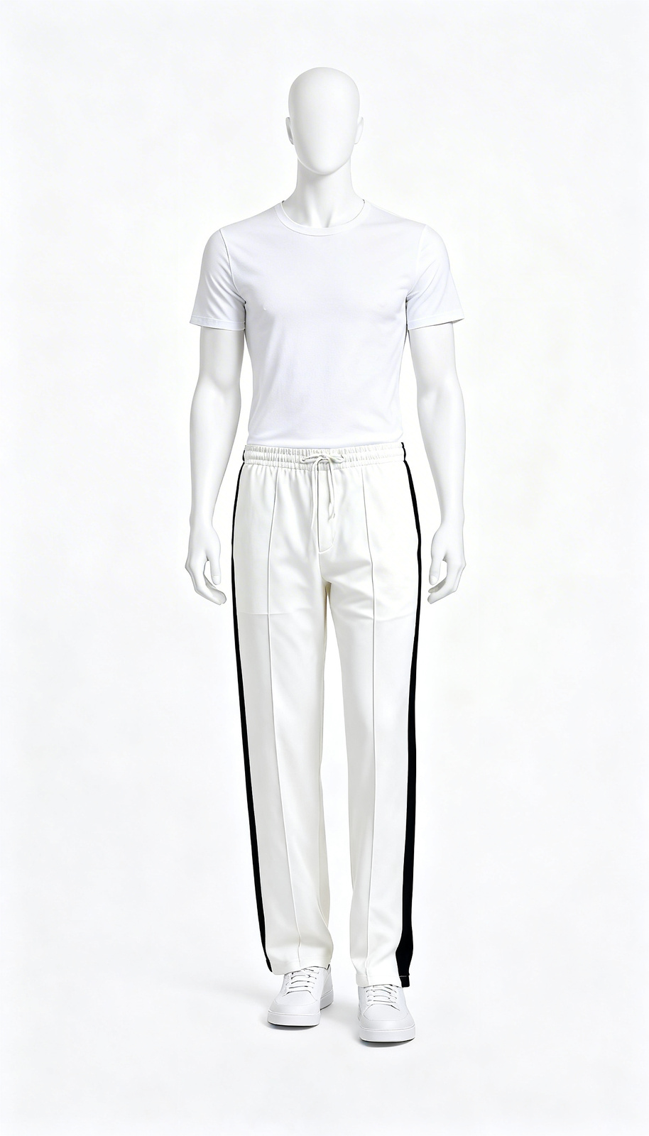 Men’s White Straight-Fit Track Pants with Contrast Side Piping