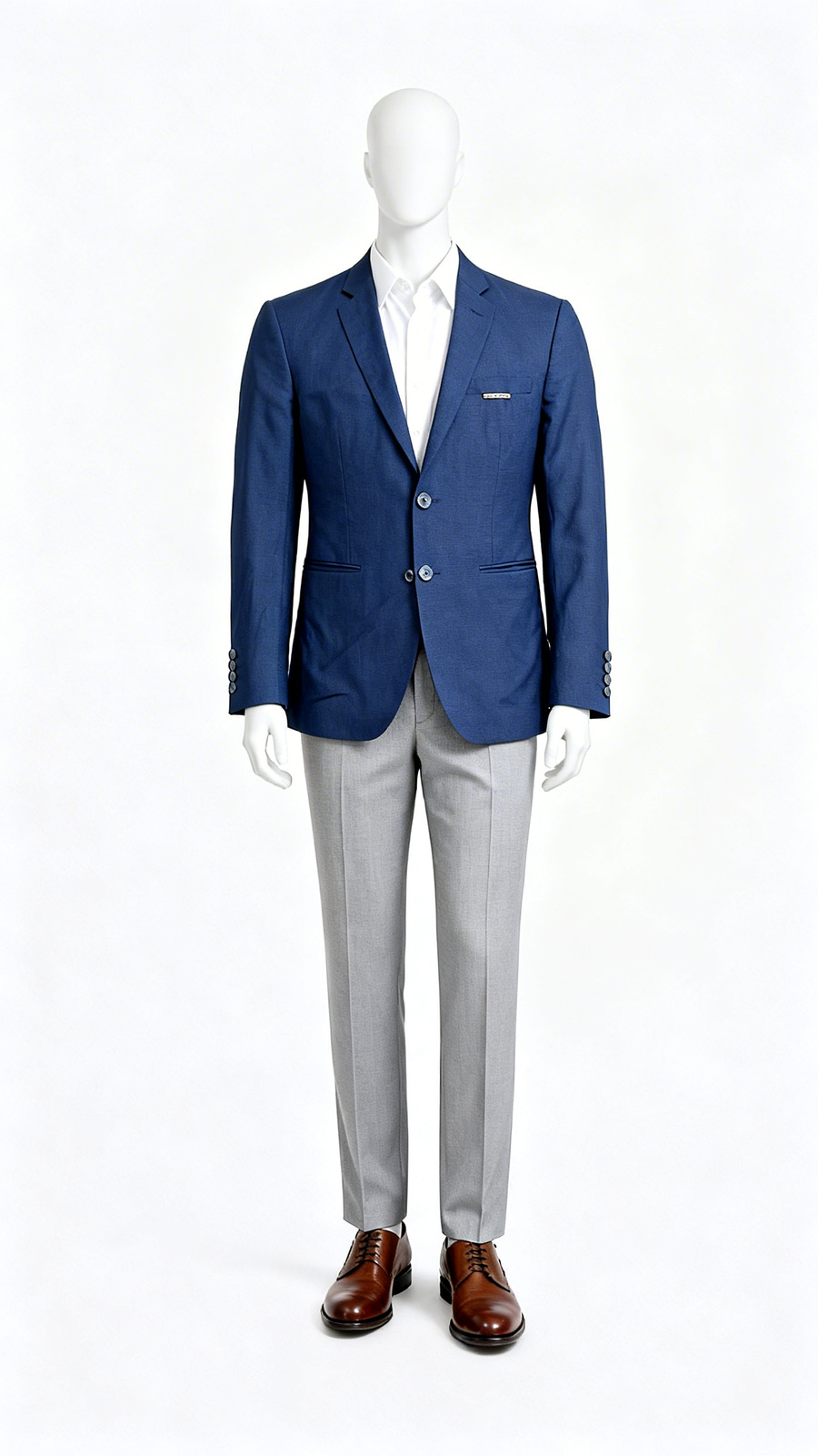 Navy Textured Two-Button Formal Blazer