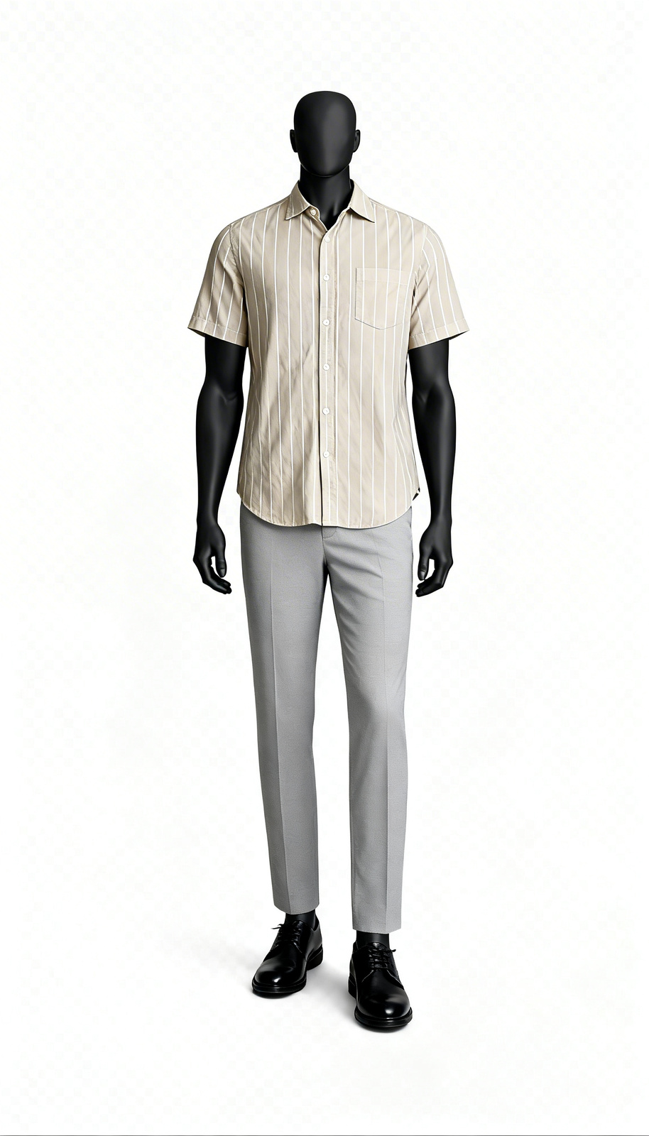Beige Vertical Stripe Summer Shirt