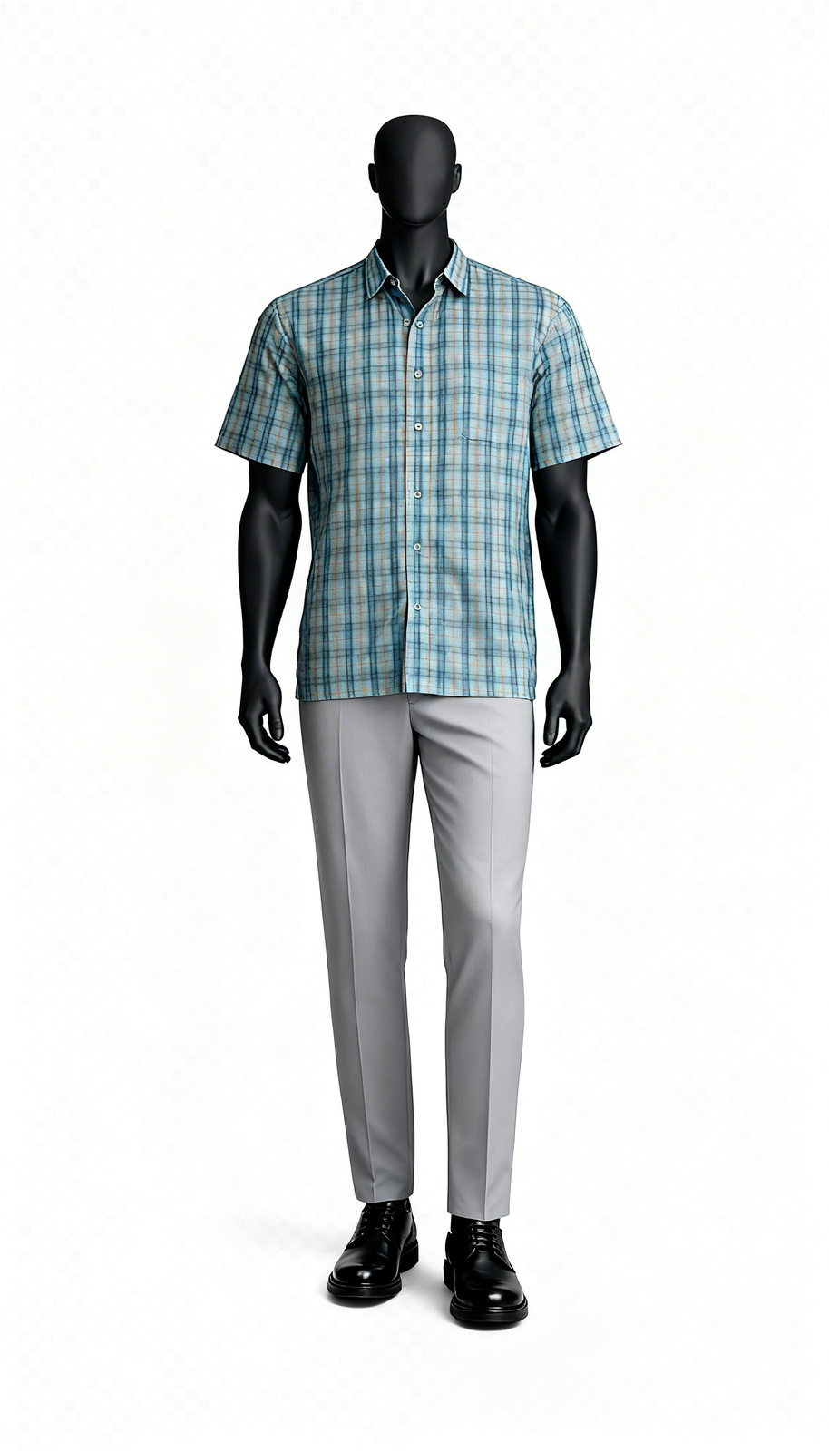 Cyan Checked Half Sleeve Shirt