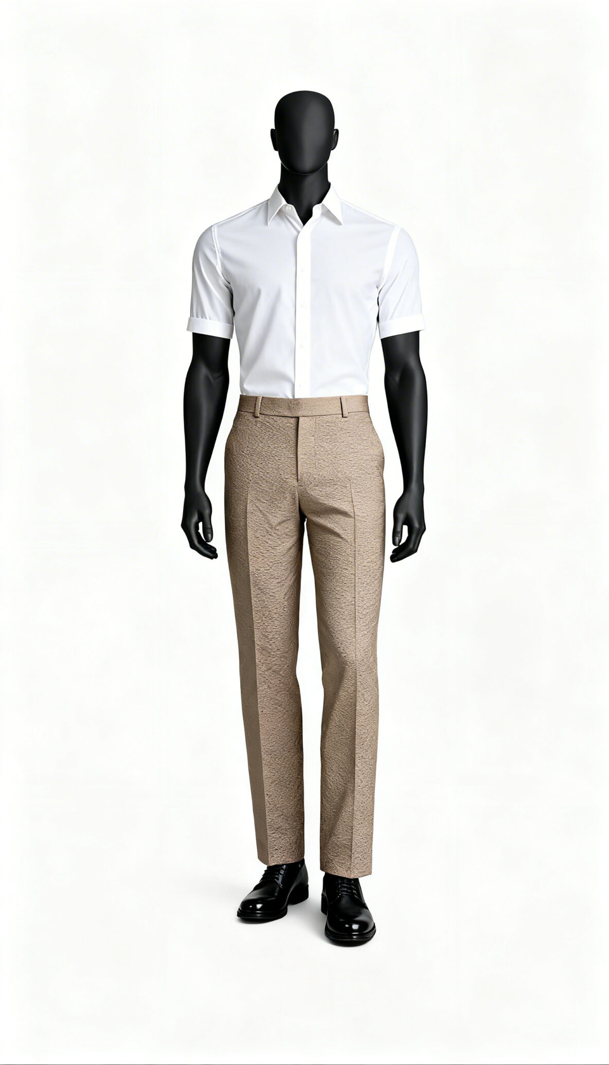 Beige Textured Regular Fit Formal Trouser