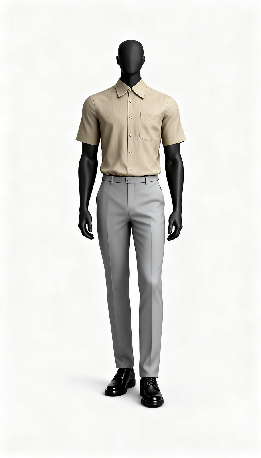 Beige Solid Short Sleeve Shirt