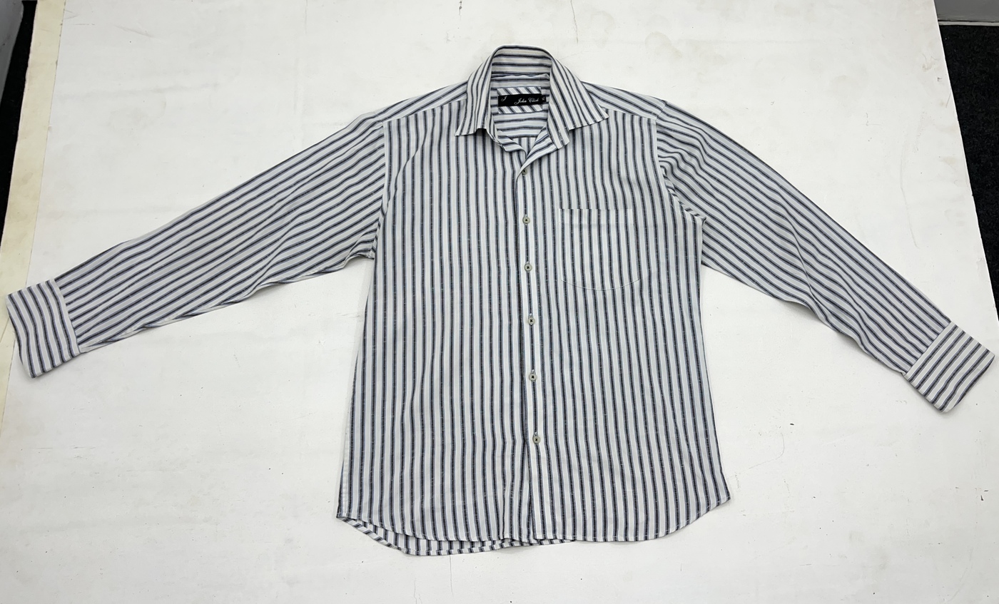 White Navy Striped Formal Shirt - Image 4