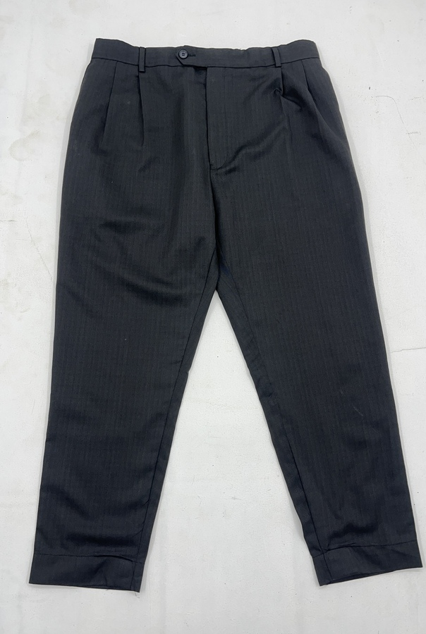 Men’s Navy Blue Striped Regular Fit Formal Trousers - Image 4
