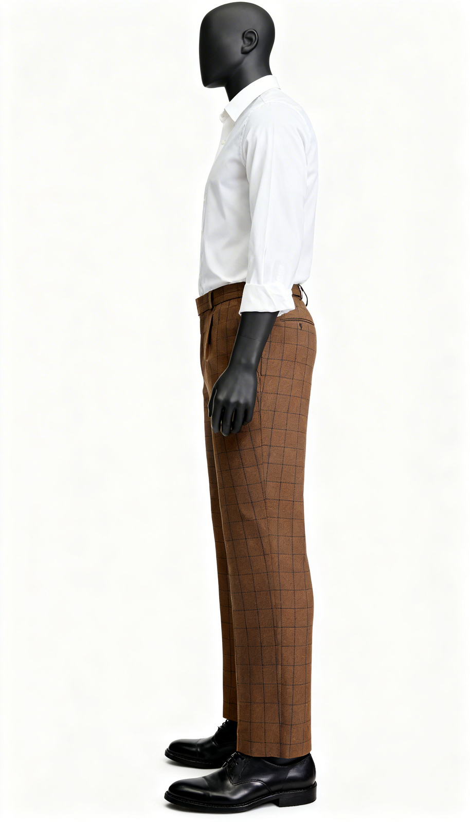 Men Brown Checked Formal Trousers - Image 3