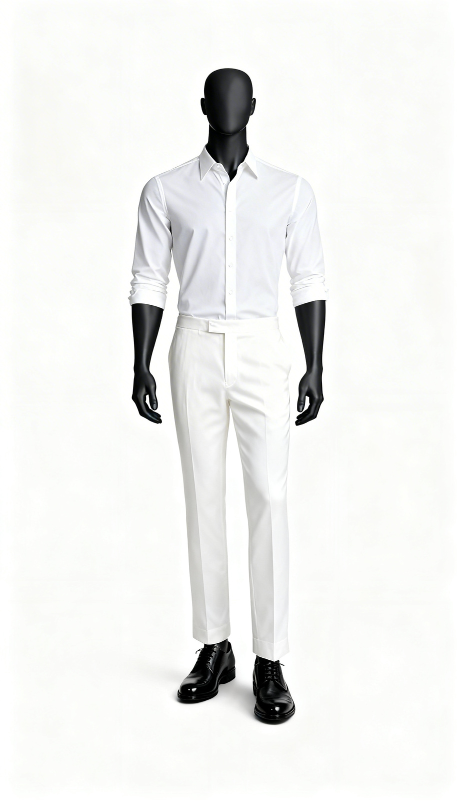 Men Formal White Elastic Waist Straight Trouser