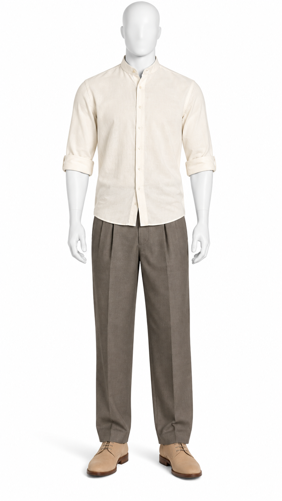 Brown Taupe Classic Pleated Formal Trousers