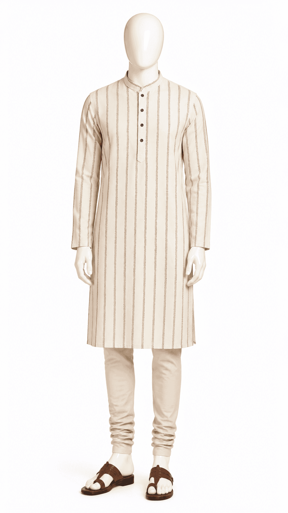 Men's White Striped Cotton Kurta