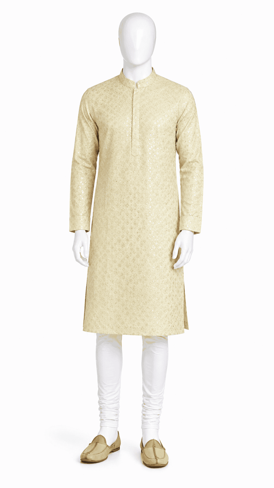 Men's Printed Cream Festive Kurta