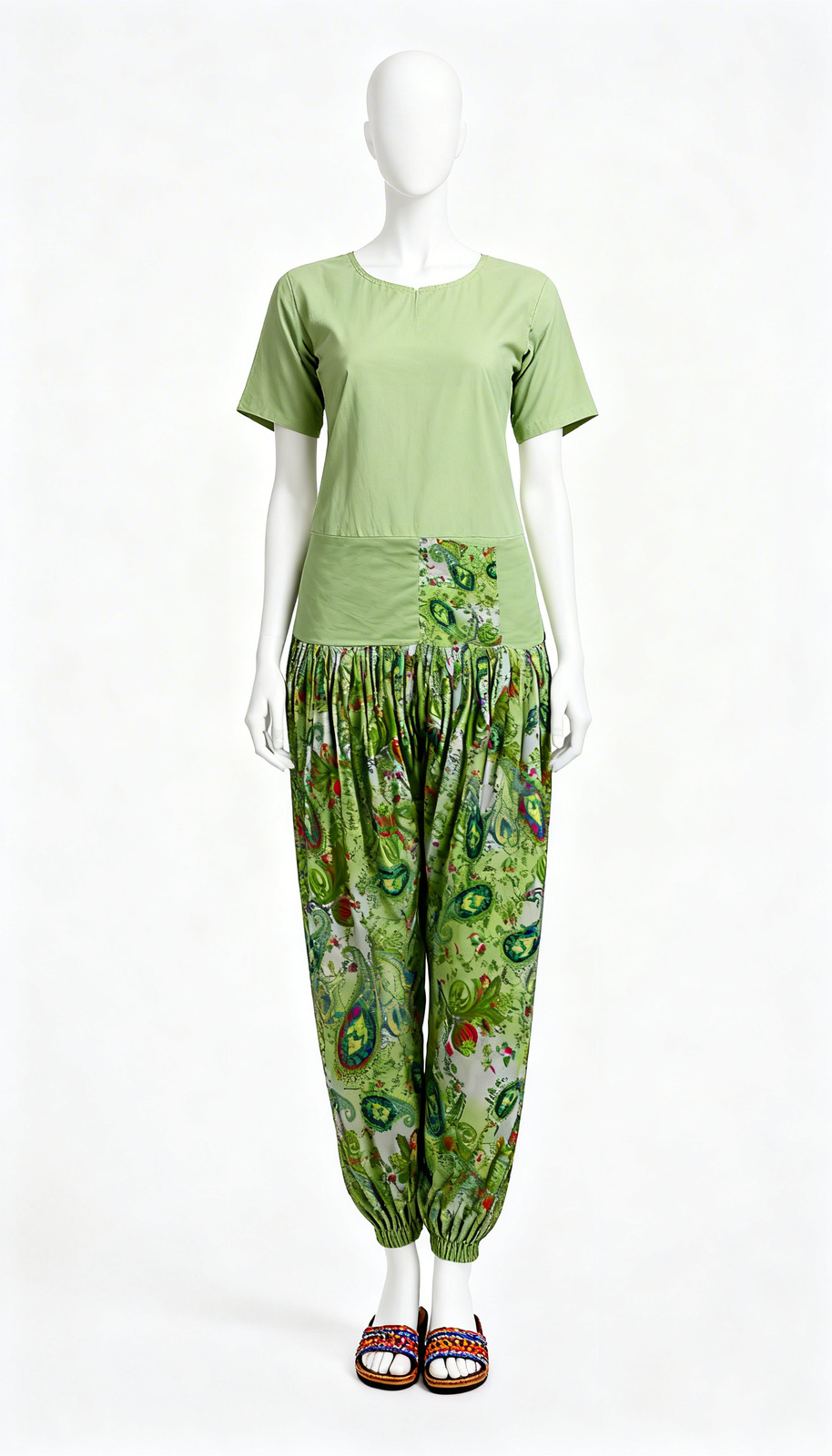 Green Paisley Dhoti Pants