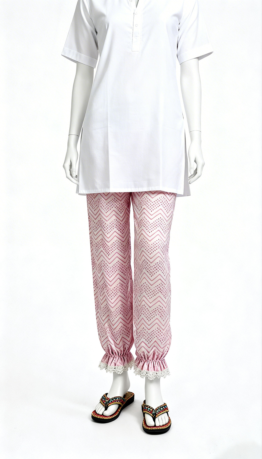 Pink Zigzag Printed Ethnic Palazzos - Image 3