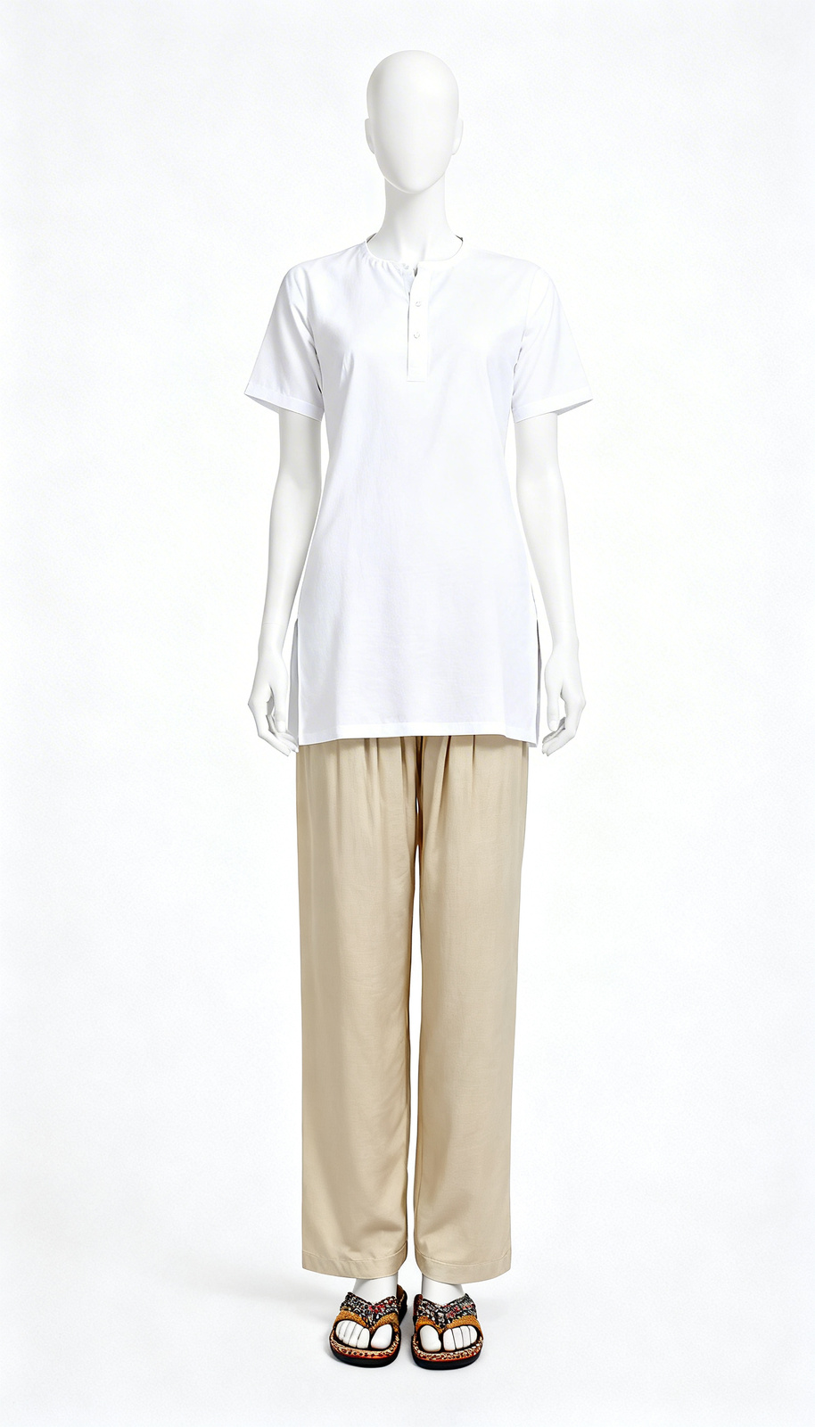 Cream Gathered Ethnic Pant