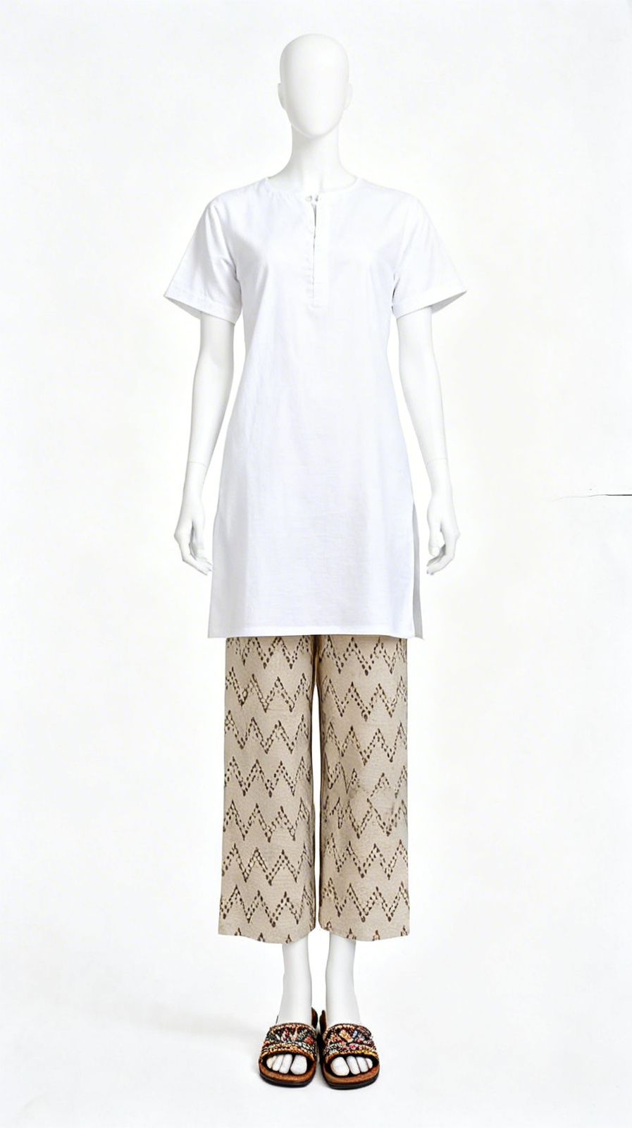 Beige zigzag lounge palazzo - Image 3