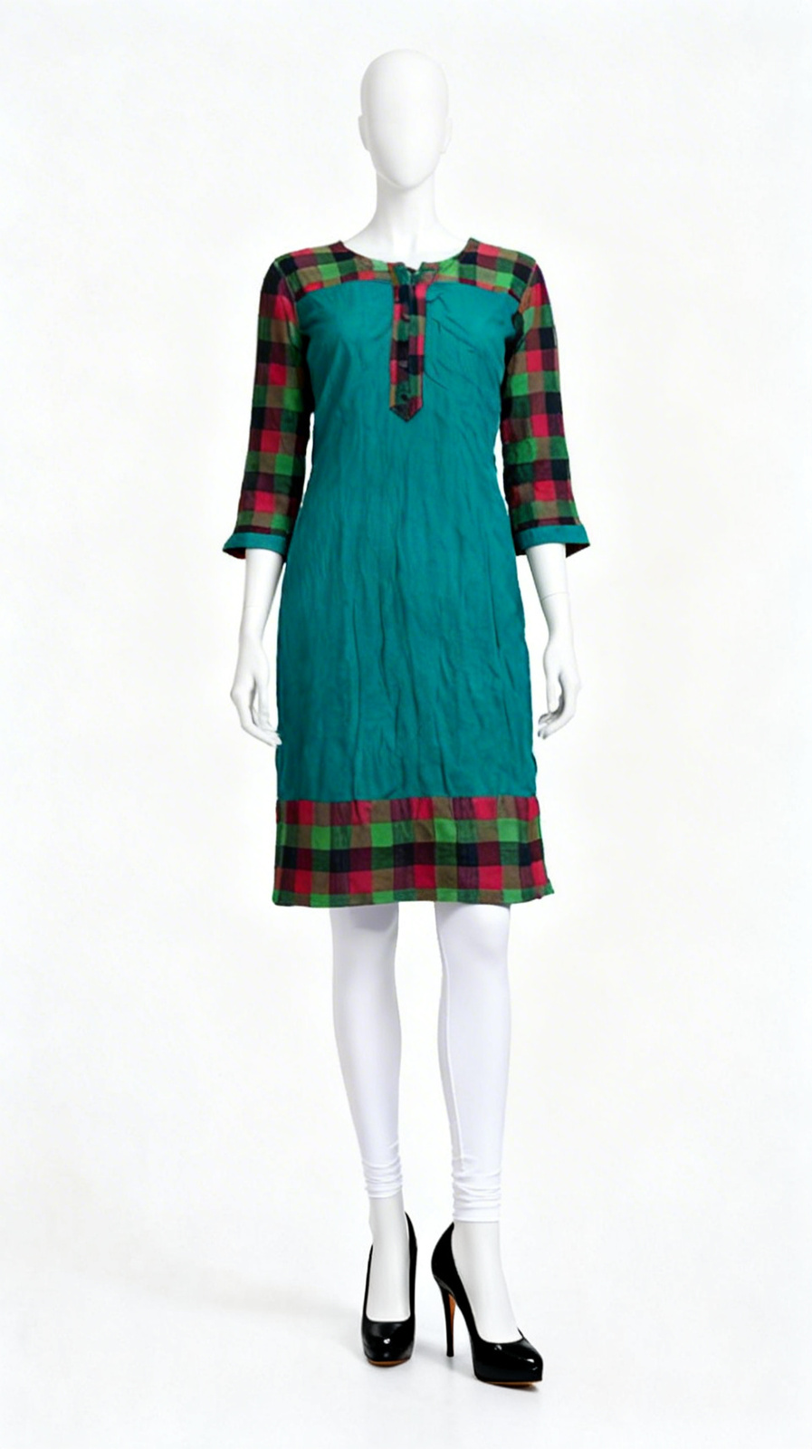 Green Checked Panel Kurti