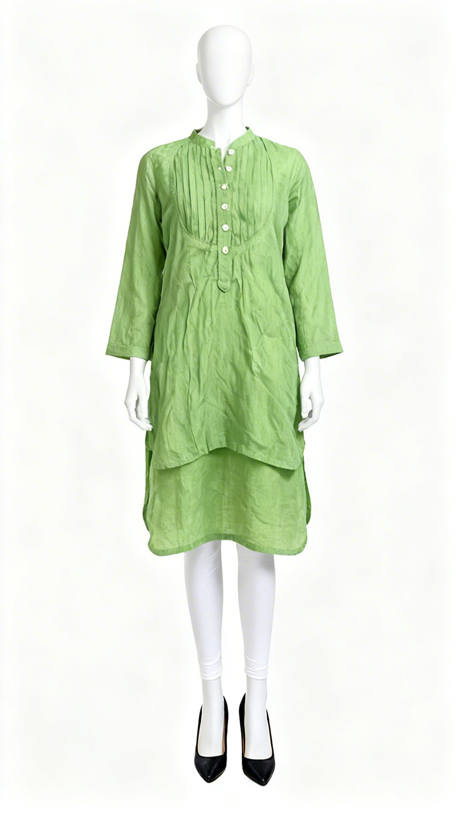 Solid green kurti with front placket