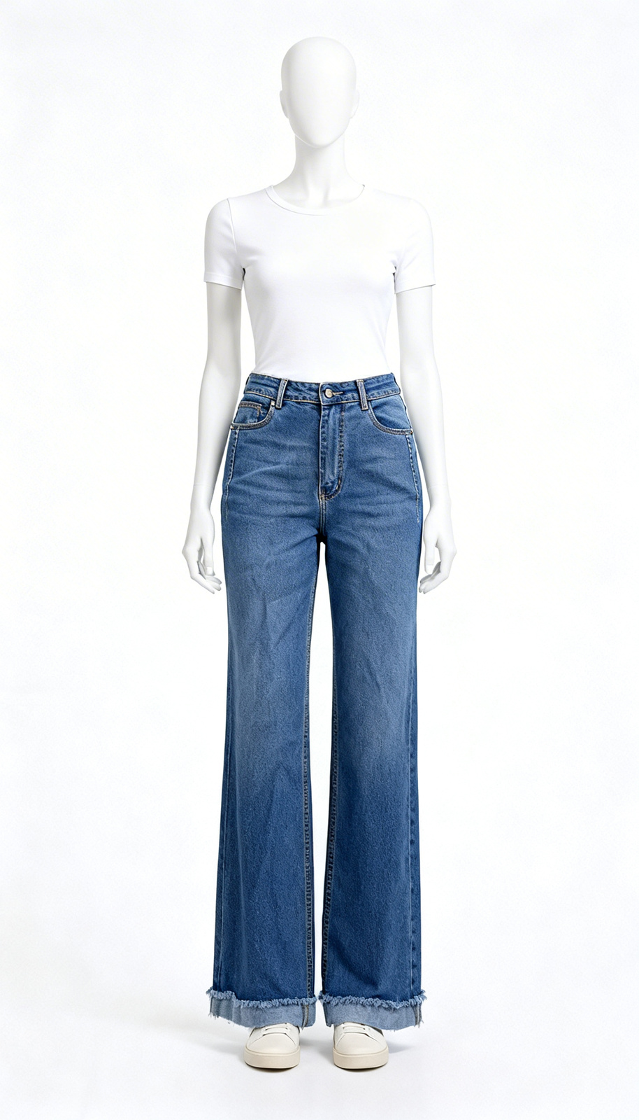 Blue Washed Wide Leg Jeans